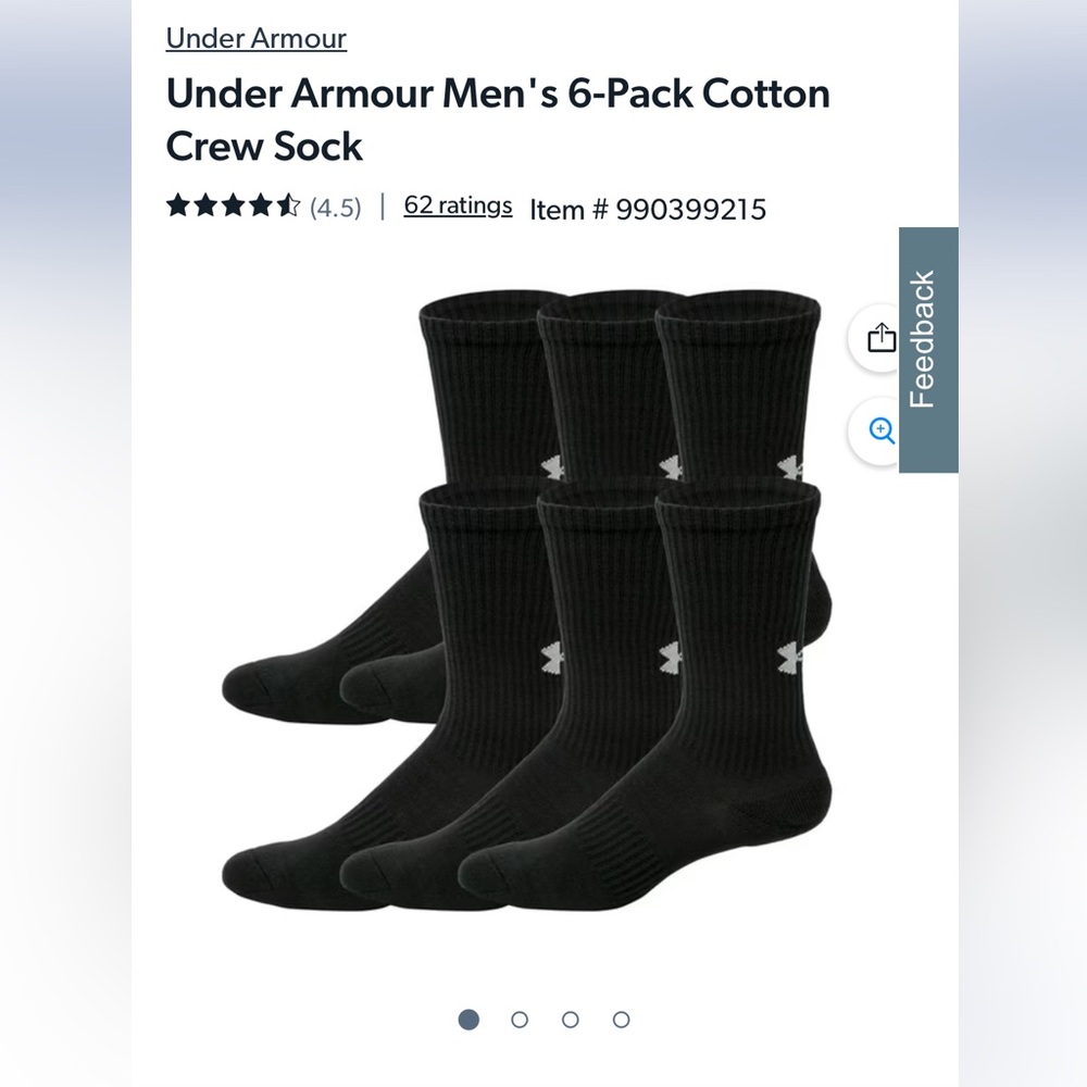 Under Armour Men's Black Casual 6 pack of Socks new